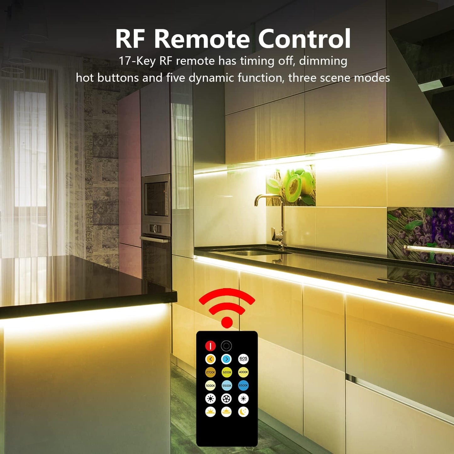 6 PCS Under Cabinet Lighting with Remote Dimmable LED Strip Lights for Bedroom