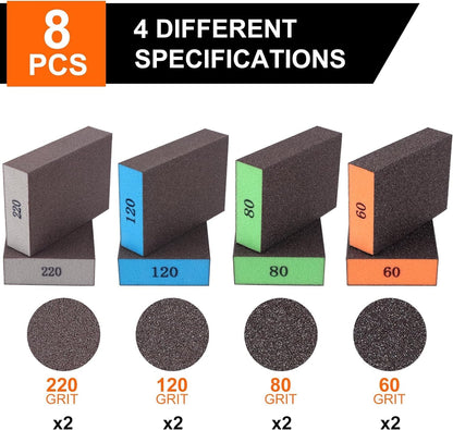 8 Pack Sanding Sponge Four Grits Per Pack 60/80/120/220 Washable and Reusable Handmade