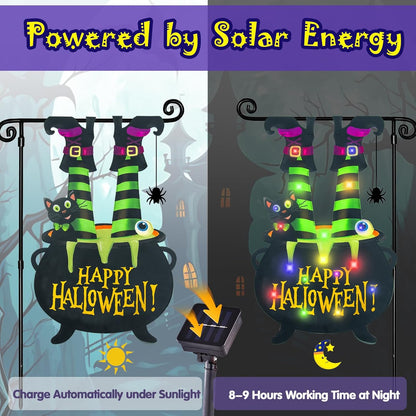 Garden Flag for Outside Led Solar Yard Flag 8 Modes Witch Feet Shape Flag 12x18 Double Sided