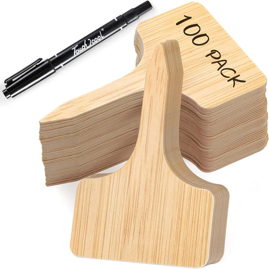 100 Pcs T Type Plastic Tags with Marker Pen Waterproof Garden Signs for Outdoor Plants