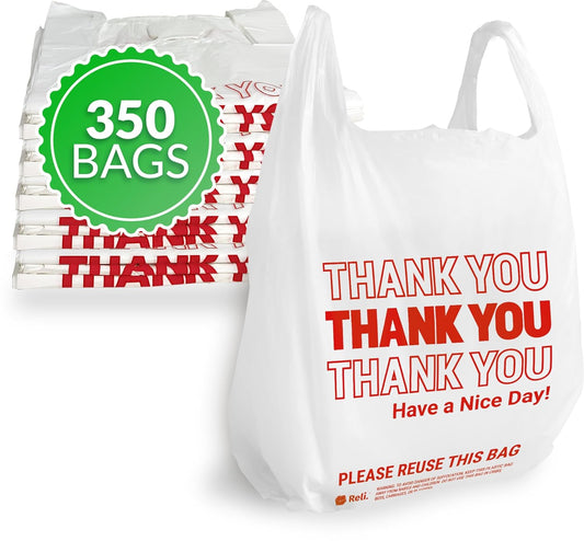 Thank You Plastic Bags (350 Count) (11.5" x 6.5" x 21") (White)  Grocery Shopping Bag Restaurants