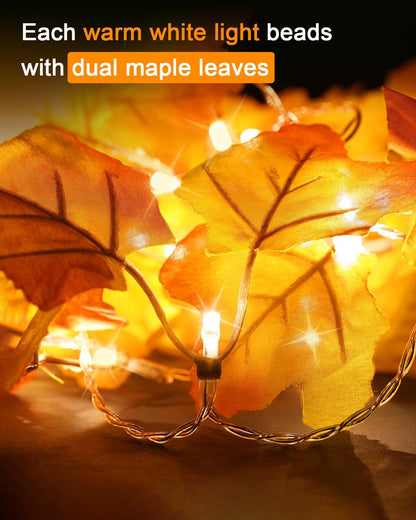 2 Pack Lighted Fall Garland Total 16.4ft 40 LED Thanksgiving Decorations Halloween String Lights