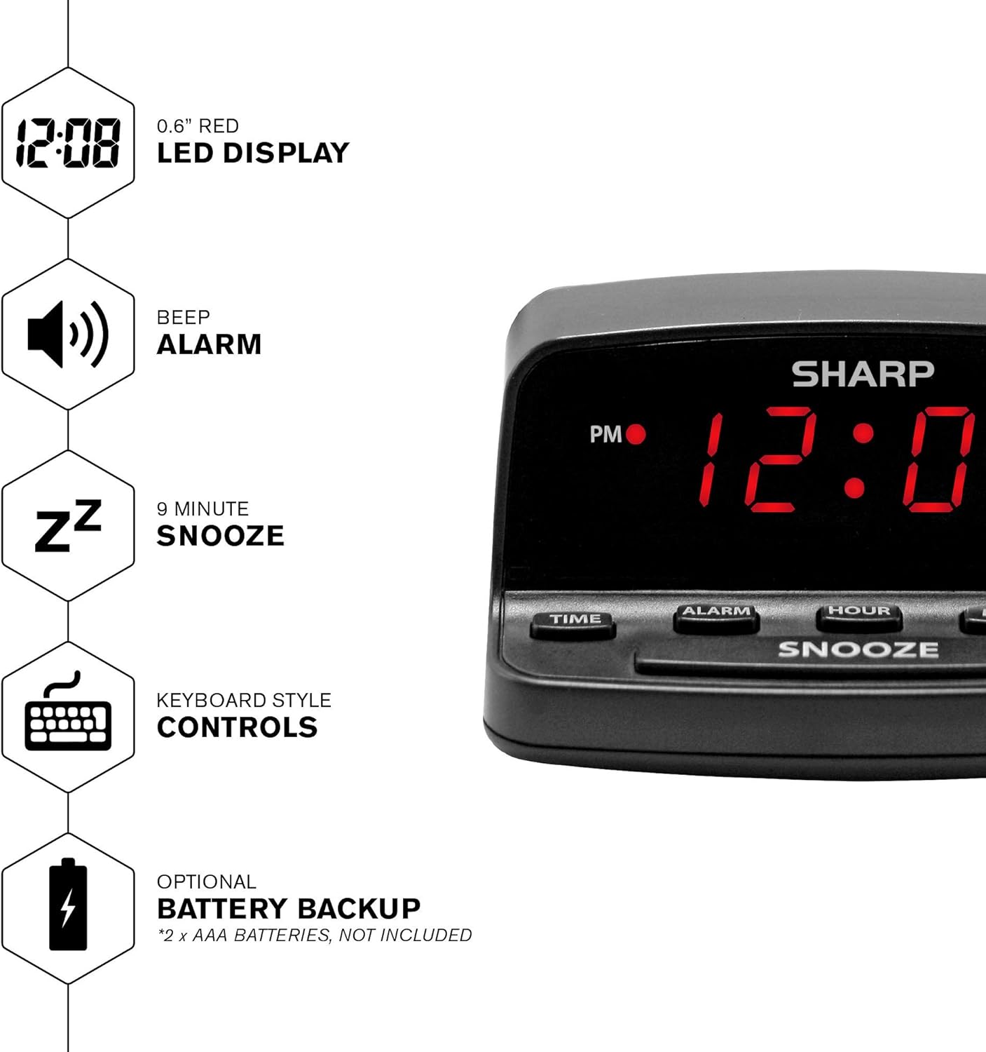 Digital Alarm Clock with Keyboard Style Controls Battery Back-up Easy to Use with Simple Operation
