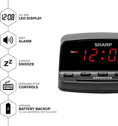 Digital Alarm Clock with Keyboard Style Controls Battery Back-up Easy to Use with Simple Operation