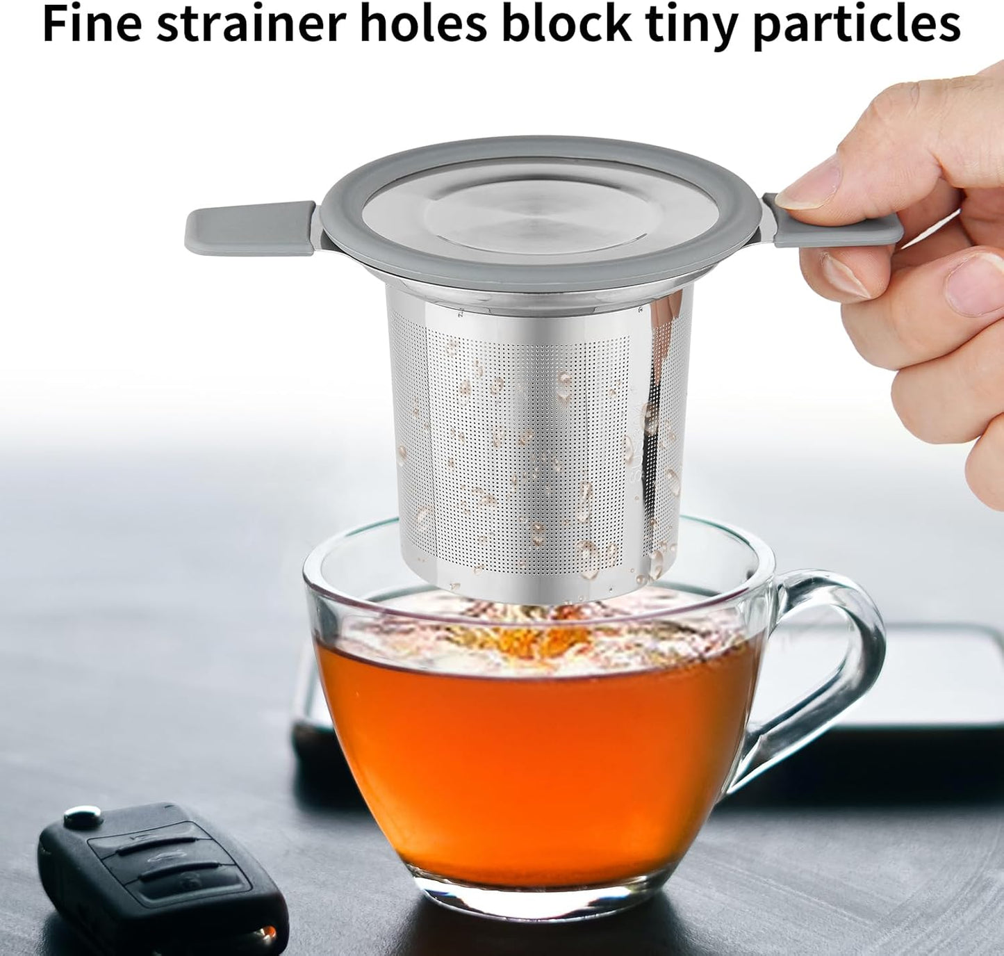 Stainless Steel Loose Leaf Tea Strainer Stepper with Heat Proof Double Handles, Extra Fine Mesh Ball Infusers