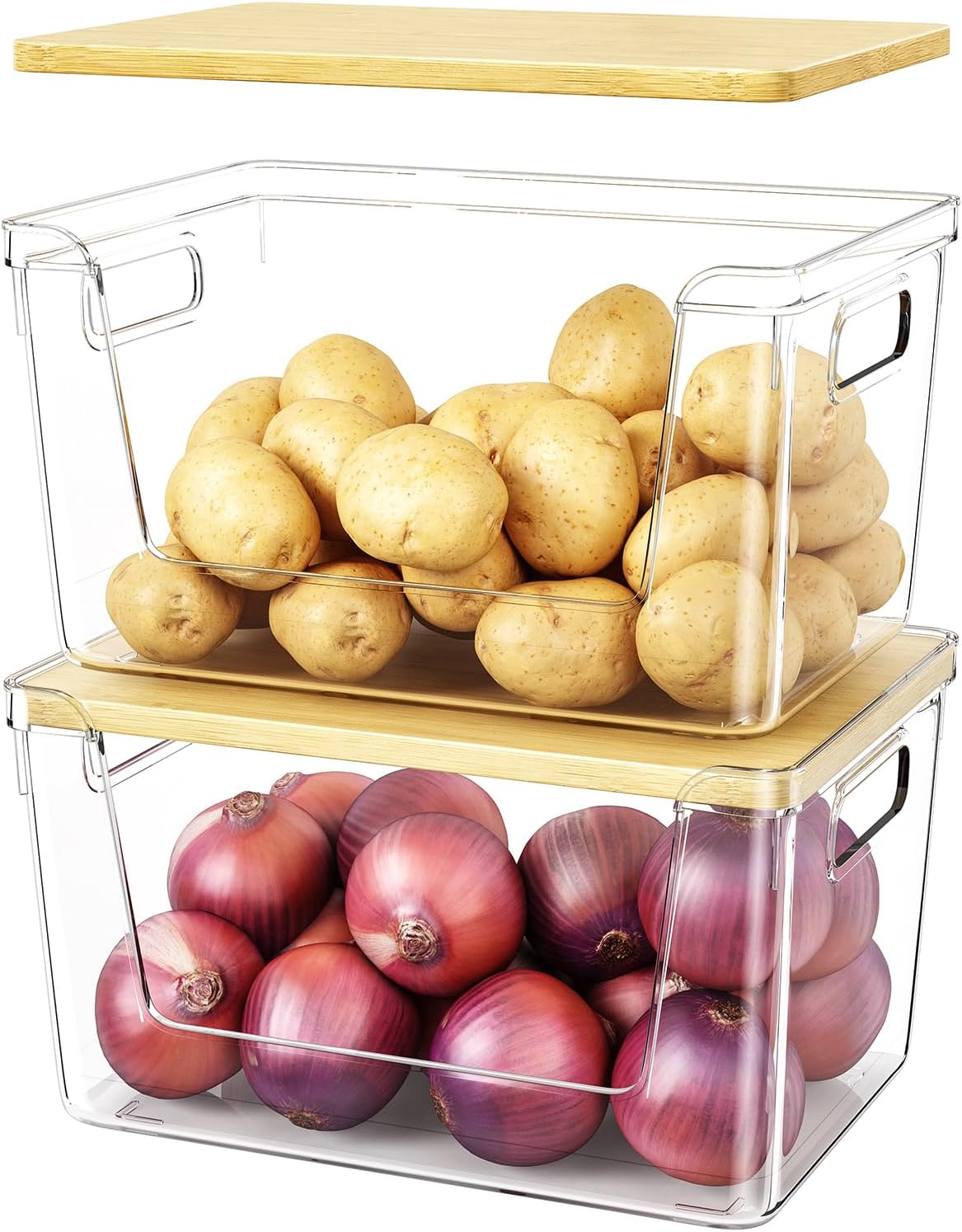 2 Set Stackable Storage Kitchen Sturdy and Durable Storage Basket for Potato Onion Garlic Fruit Vegetable