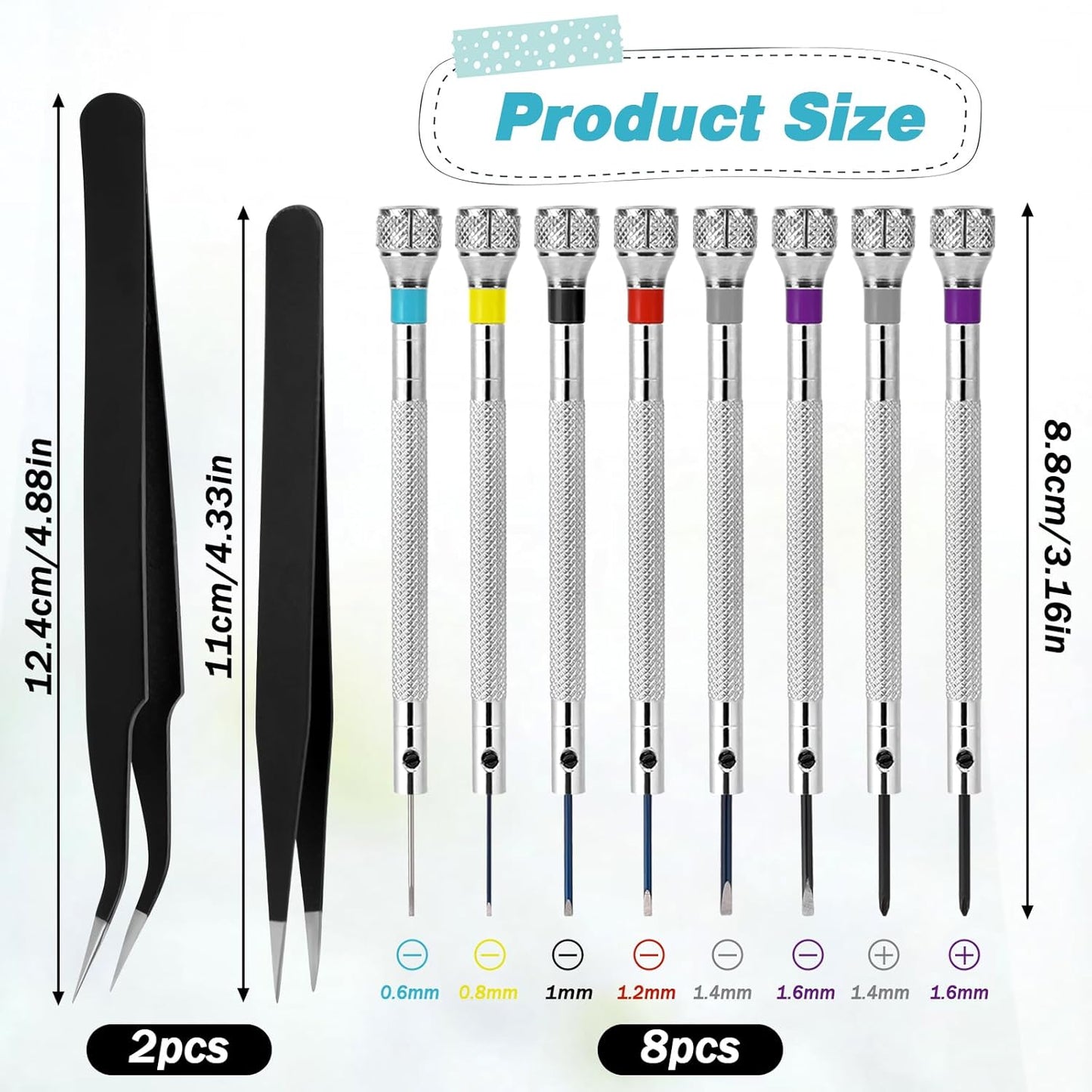 8 Piece Micro Precision Screwdriver Set with 2 Tweezers for Electronics Jewelry