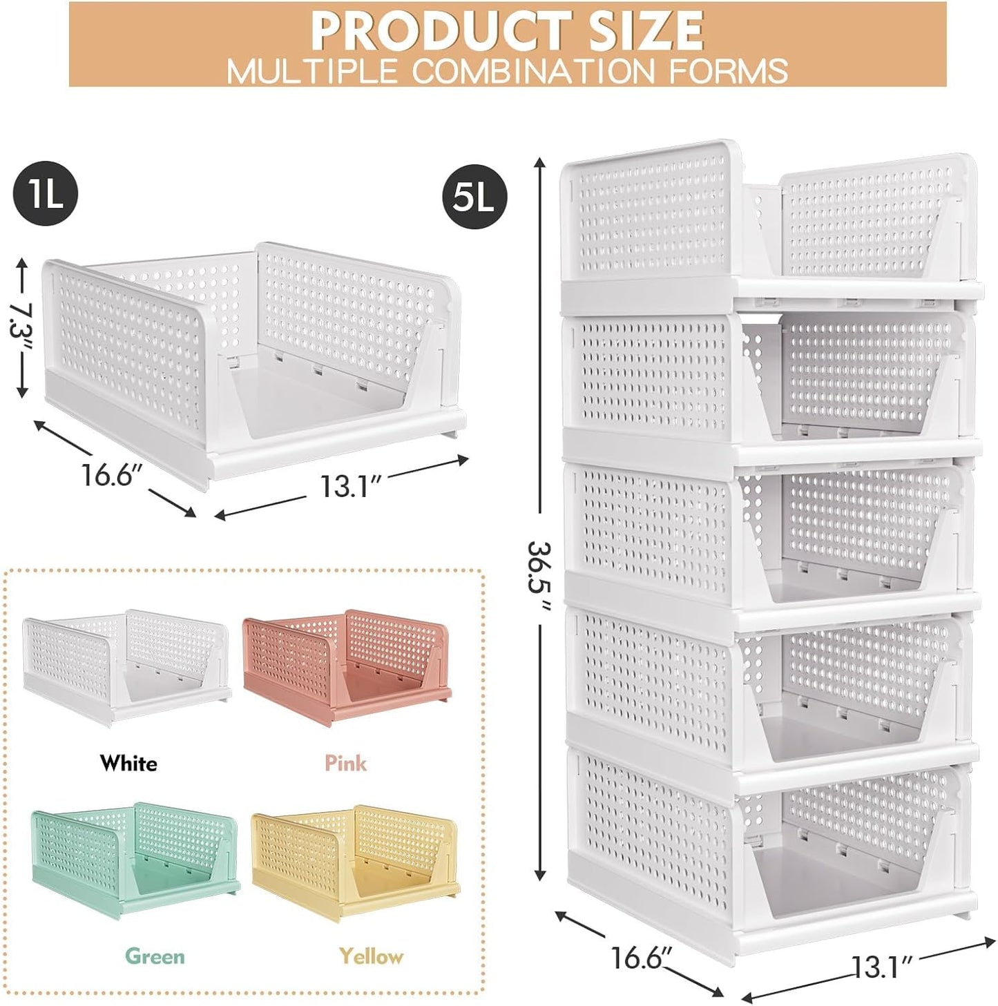 Stackable Storage Bins Multifunctional & Foldable Closet Organizer Waterproof