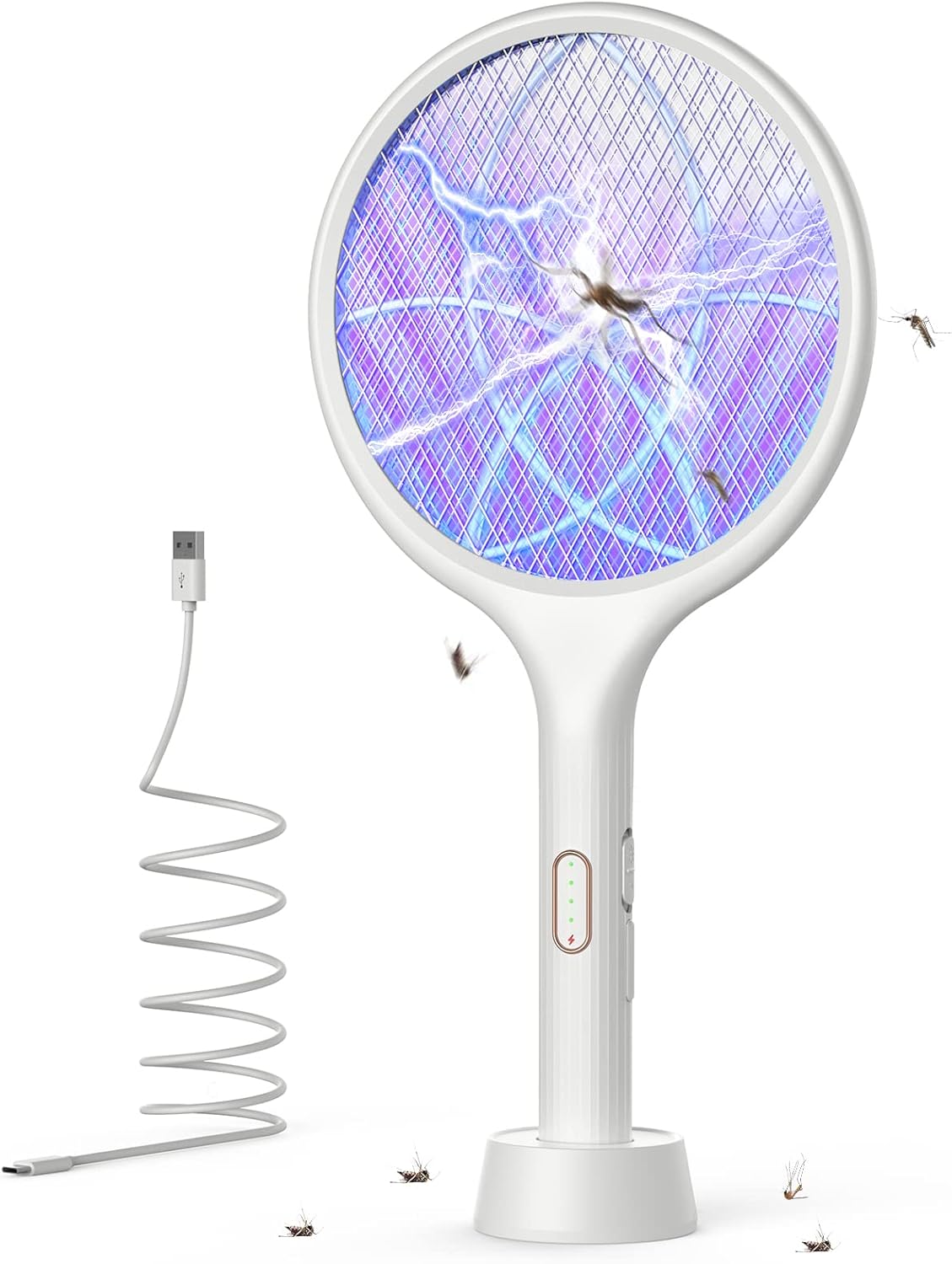 4000V Bug Zapper Racket Dual Modes Mosquito Killer with Purple Mosquito Light Rechargeable