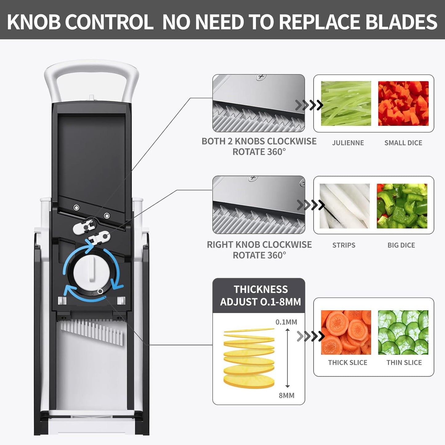 Mandoline Slicer for Kitchen Vegetable Chopper Slicer Potato Slicer Thickness Adjuster French Fry Cutter