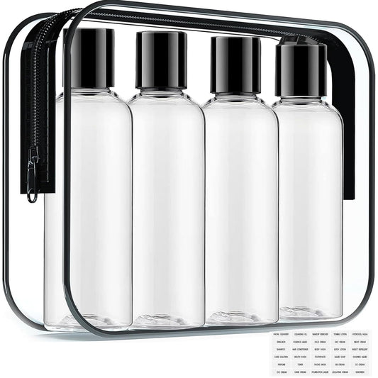 3.4oz/100ml Refillable Plastic Containers with TSA Approved Toiletry Bag Clear Cosmetic Kit for Shampoo