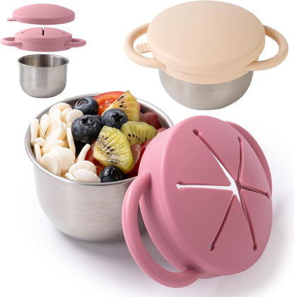2 Pack Containers for Toddlers Stainless Steel Toddler Snack Cups with Silicone Food Catcher & Lids