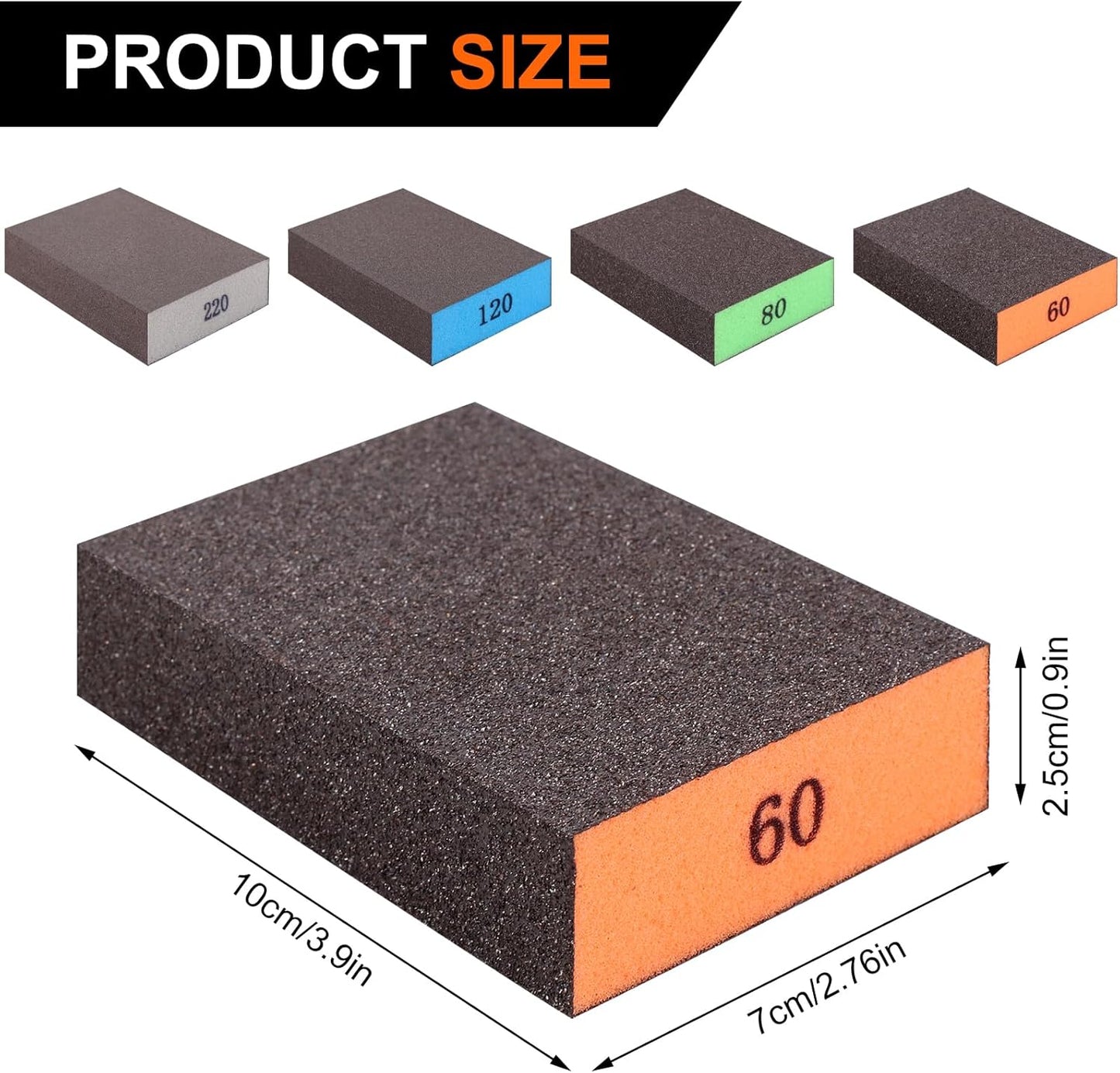 8 Pack Sanding Sponge Four Grits Per Pack 60/80/120/220 Washable and Reusable Handmade