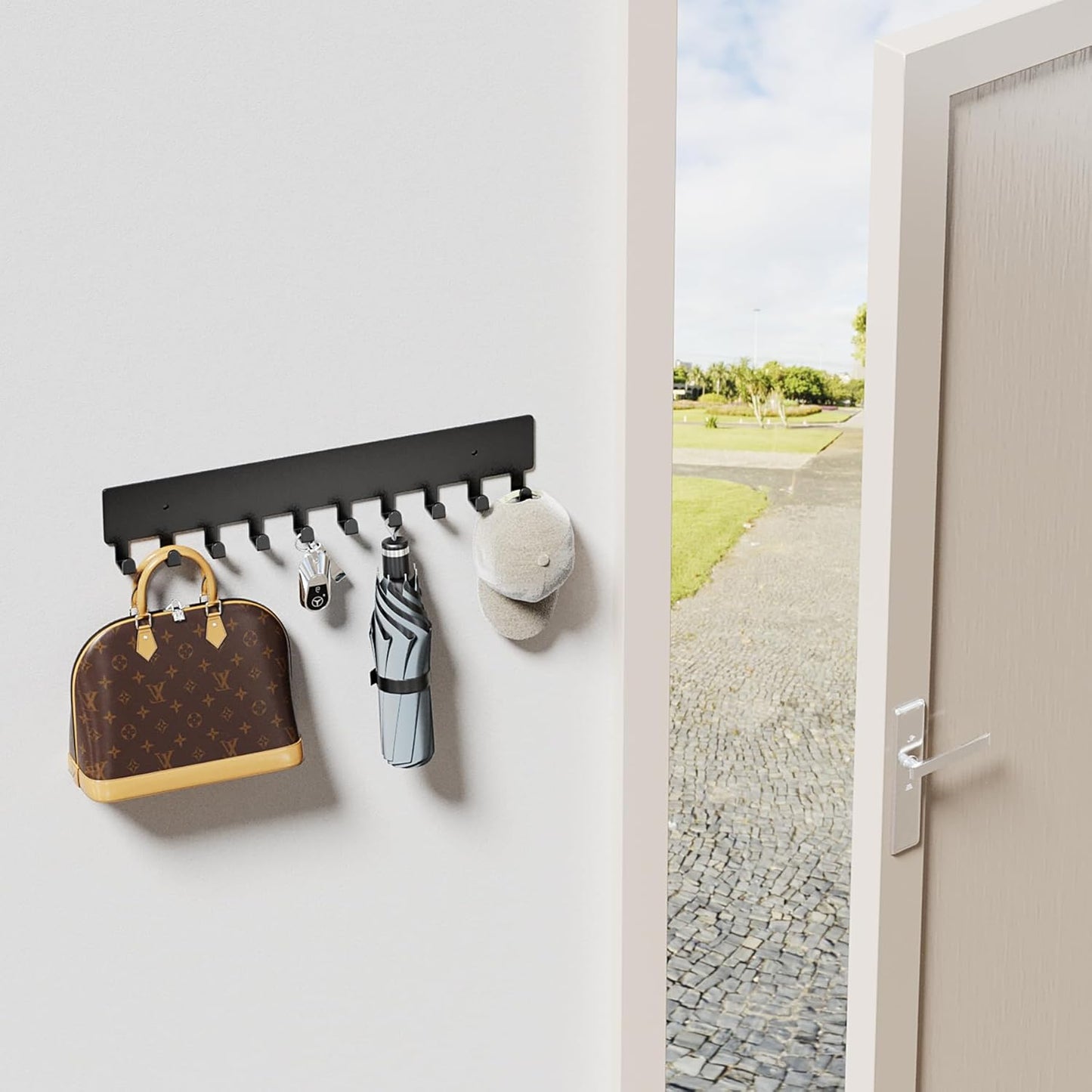 Key Hooks with 10 Hooks Wall Mounted Key Holder for Hallway