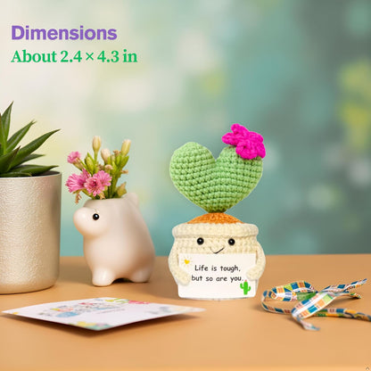 Handmade Crochet Cactus – Plush Plant Gift with Encouragement Card for Desk Decor