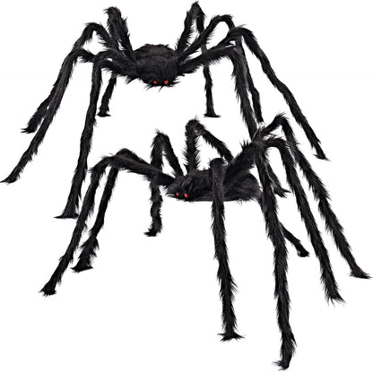 2 Pack Hairy Black Spider Scary Giant Spider Fake Large Haunted House Props, Halloween Yard Lawn Decorations