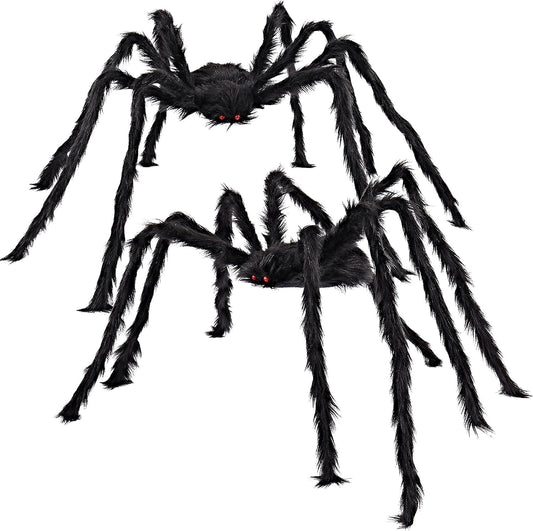 2 Pack Hairy Black Spider Scary Giant Spider Fake Large Haunted House Props, Halloween Yard Lawn Decorations