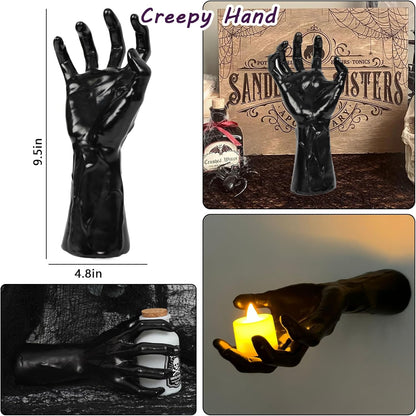Pack of 3 Wall Mounted Creepy Reaching Hands with Lighted Candles, Life-Sized Horror Hands