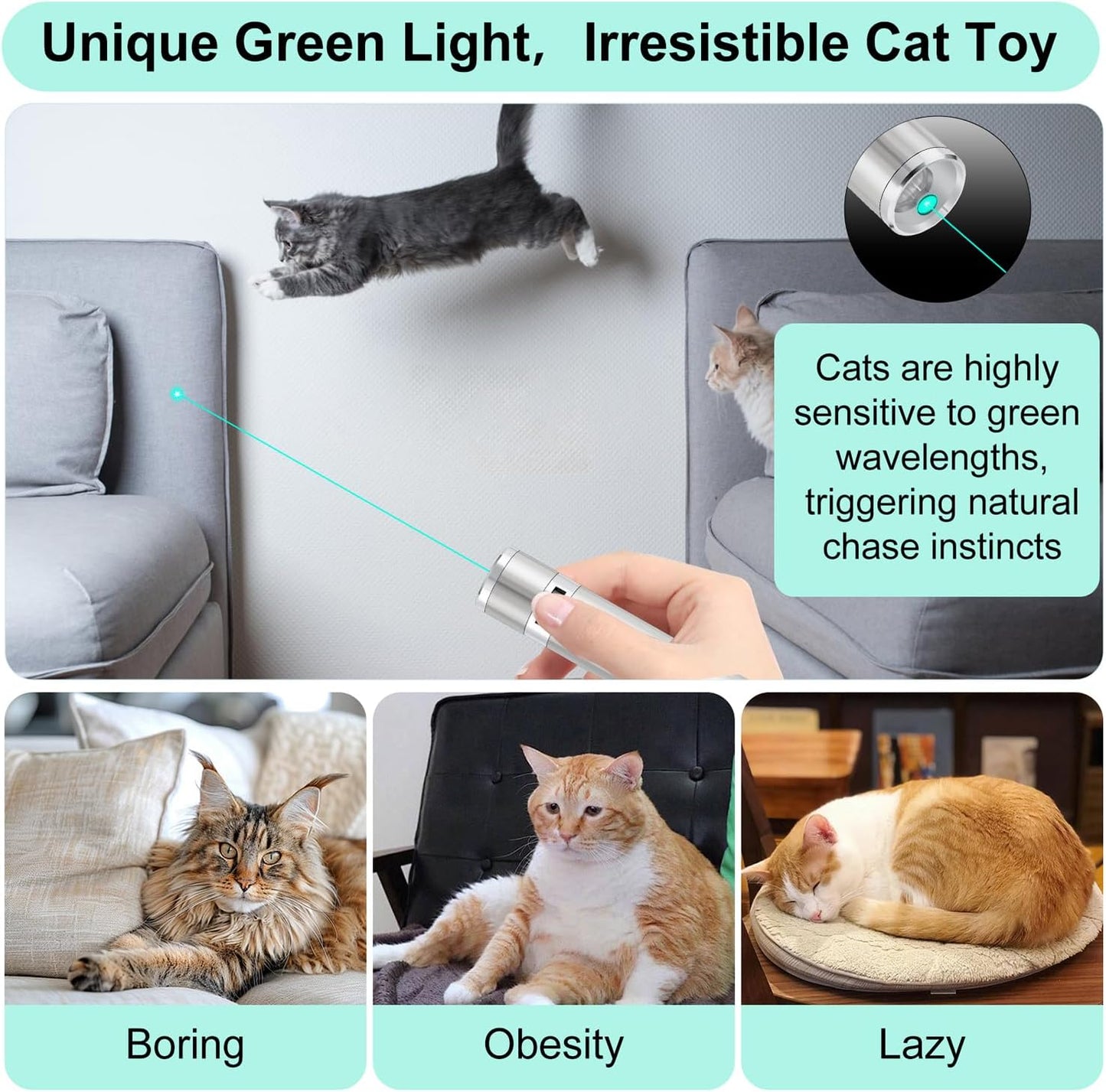 Unique Green Light 7-in-1 Modes 5 Fun Patterns USB Charging Interactive Toy for Kitten Dog