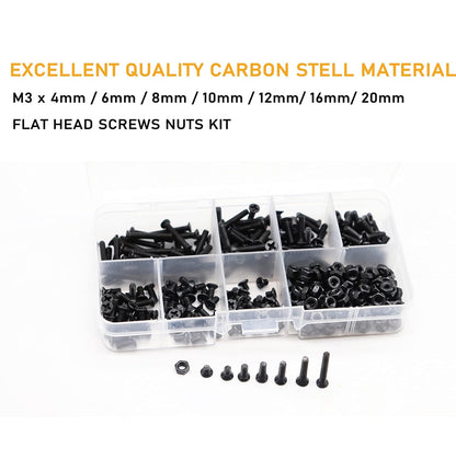 M3 Screws Kit, 360pcs (7 Sizes) M3-0.5mm Black Countersunk Flat Head Phillips Machine Screws and Hex Nuts Kit for 3D Printer Robot