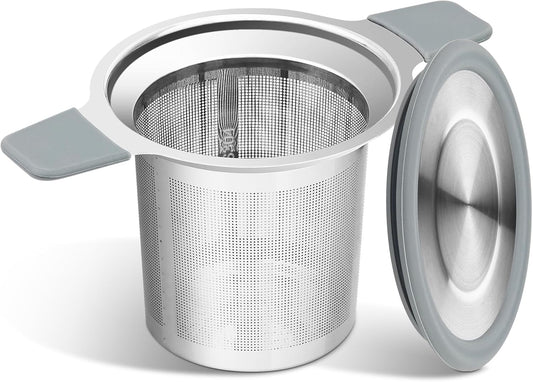 Stainless Steel Loose Leaf Tea Strainer Stepper with Heat Proof Double Handles, Extra Fine Mesh Ball Infusers