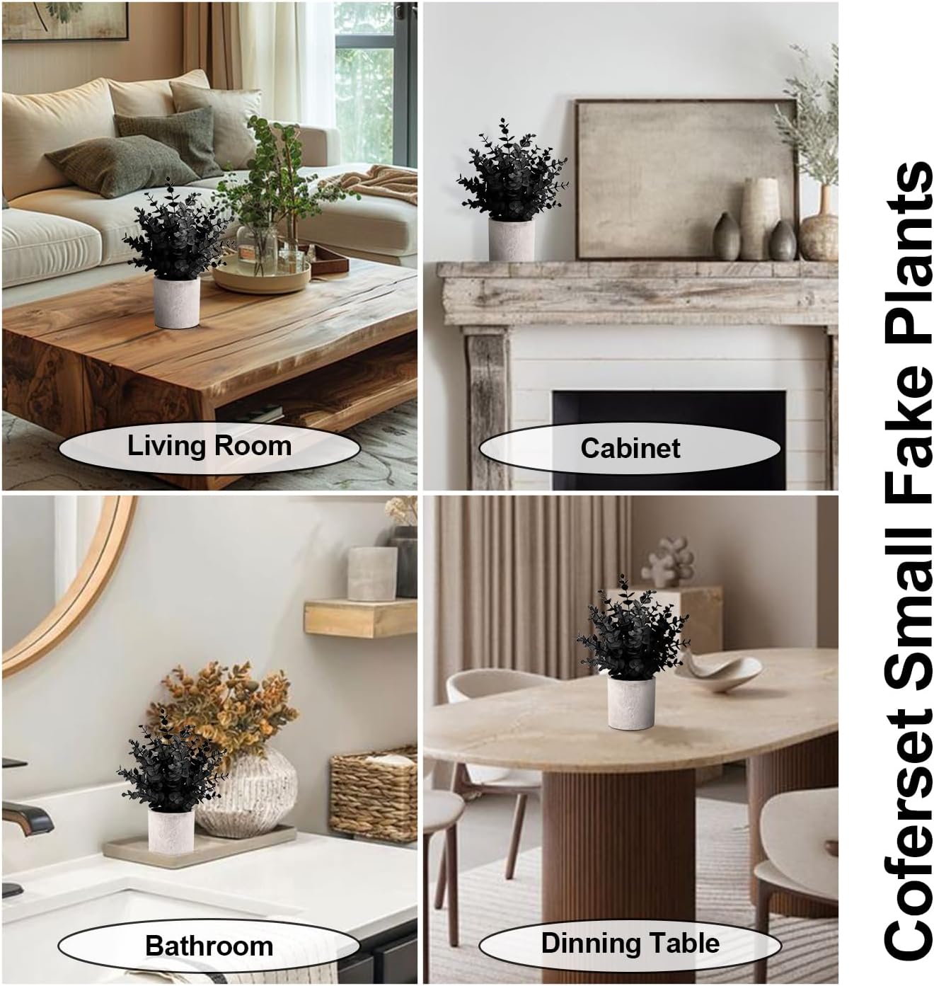 2 Pack Fake Eucalyptus Small Fake Plants Potted Artificial Plants for Halloween Shelf Desk Home Farmhouse