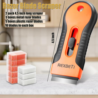 2 Pack Razor Scraper Set with Extra 80Pcs Razor Blades 30Pcs Metal and 50Pcs Plastic Blades