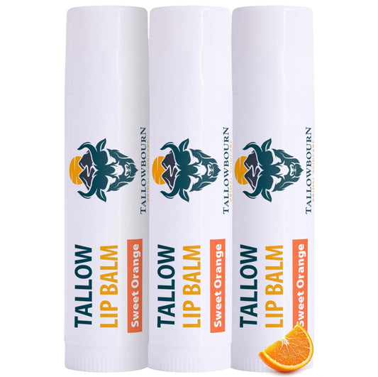 Grass-Fed Beef Tallow with Organic Coconut Oil Beeswax and Vitamin E – Sweet Orange Lip Balm Set