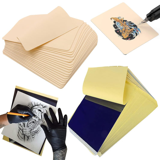 20PCS Tattoo Practice Skin with Transfer Paper Kit Includes 5PCS Tattoo Practice Fake Skin and 15PCS Transfer Paper