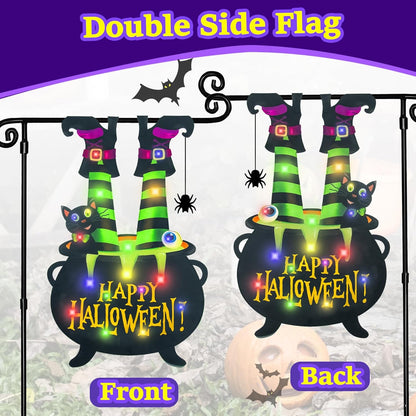 Garden Flag for Outside Led Solar Yard Flag 8 Modes Witch Feet Shape Flag 12x18 Double Sided