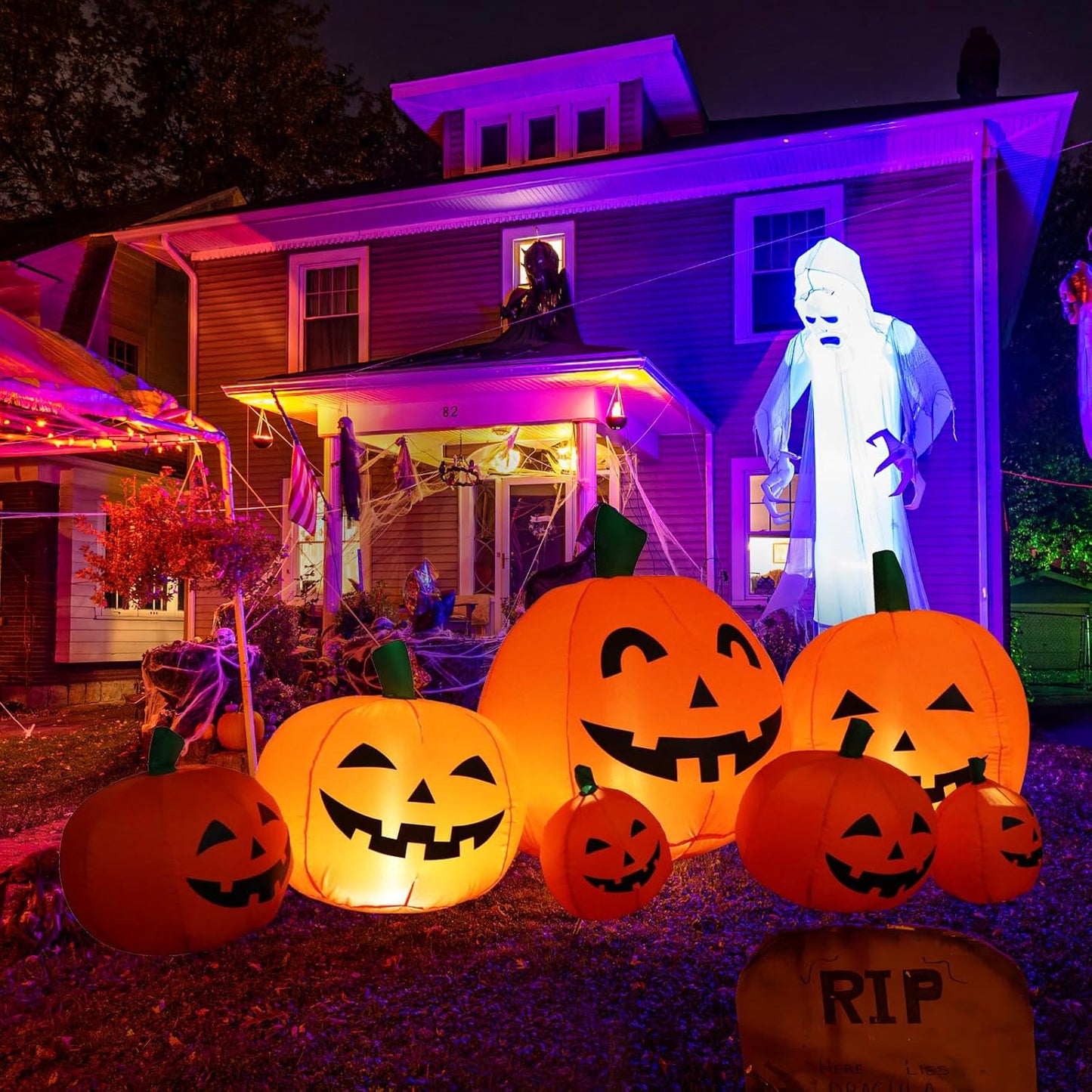 7.5 Ft Pumpkin Decoration-Lighted Halloween Inflatable Pumpkin for Home Yard Garden