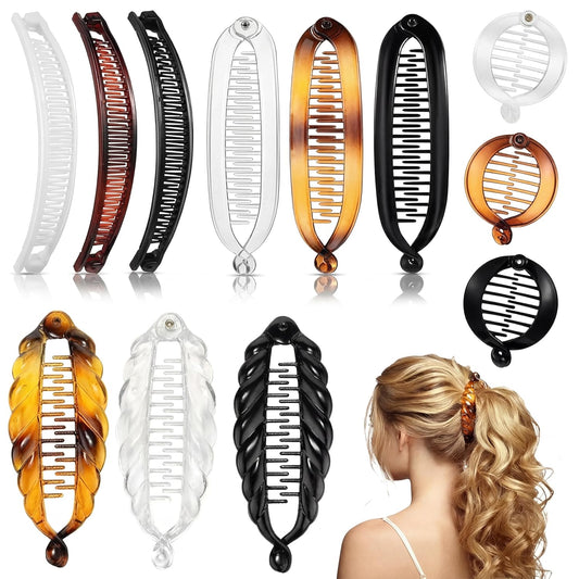 12 Pcs Banana Clips Hair Clips for Women Classic Clincher Double Combs Large Fishtail Hair Banana Ponytail Holder