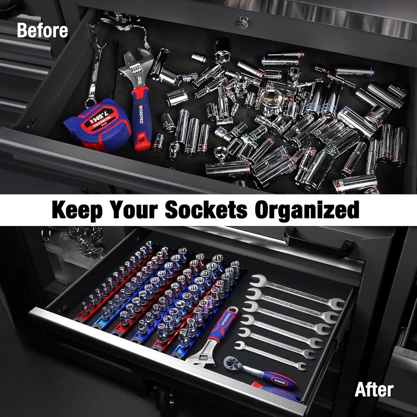 Socket Organizer 3/8 Inch Drive Aluminum Alloy Sockets Rail Heavy Duty Sockets Holder