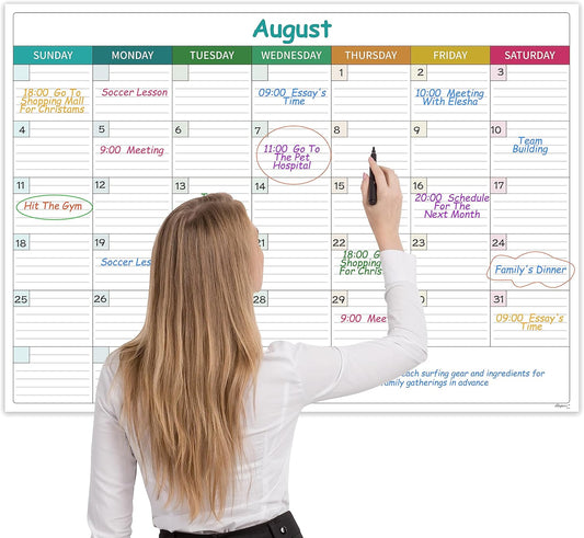 Undated Dry Erase Calendar, Erasable Laminated Calendars for Wall with 8 Round Stickers, 40" x 28" Monthly Calendars for Office
