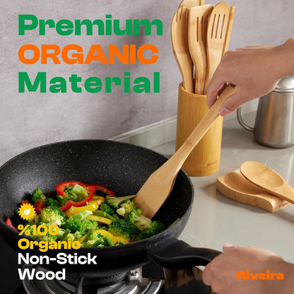 6 Piece  Wooden Cooking Utensils Set with Wooden Spoons for Cooking & Spatulas Wooden Utensil Sets