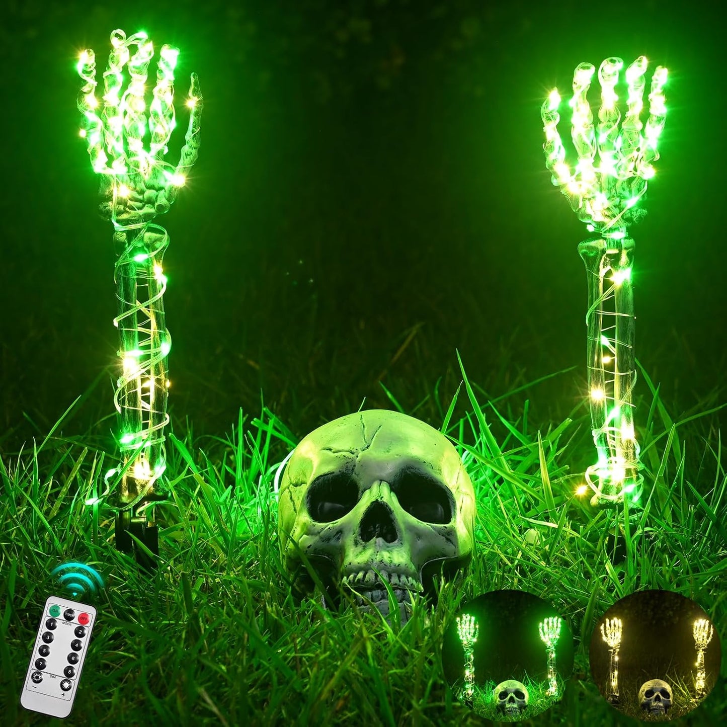 Skeleton Skull Set 1 Skull & 2 Skull Hands with 5 m Fairy Lights & Remote Control (8 Modes & Timer)