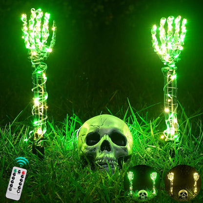 Skeleton Skull Set 1 Skull & 2 Skull Hands with 5 m Fairy Lights & Remote Control (8 Modes & Timer)