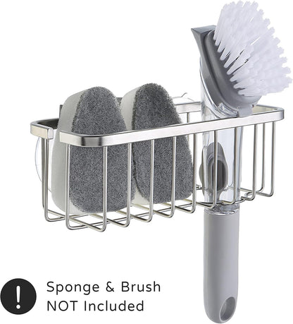 Deluxe Kitchen & Bathroom Sink Sponge Holder Organizer with Adhesive Mount Additional Suction Cup