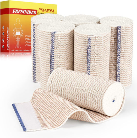 Elastic Bandage Wrap 6 Pack 4" Cotton Latex Free Compression Bandage Wrap with Touch Closure