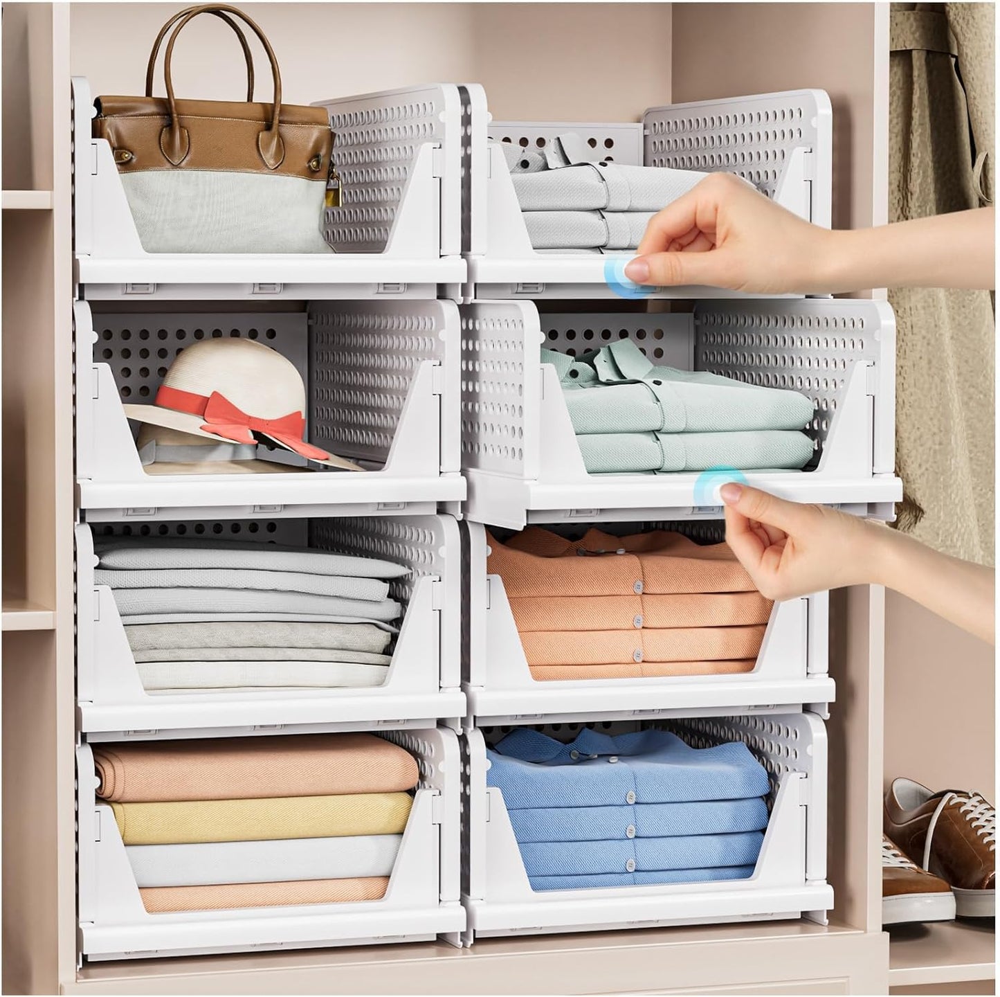 Stackable Storage Bins Multifunctional & Foldable Closet Organizer Waterproof