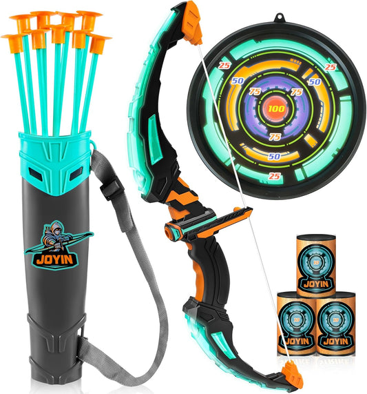 LED Light Up Archery Toy Set with 9 Suction Cup Arrows Target & Arrow Case Indoor and Outdoor Hunting Play