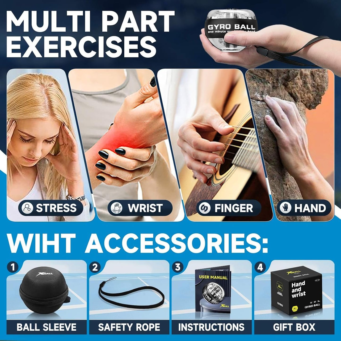 Torque Ball Hand Exerciser Grip Strength Trainer Forearm Strengthener Wrist Power Gyro Ball Hand Strengthening Devices