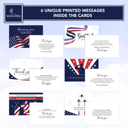 24 Pack 6x4in Veteran Thank You Cards with Envelopes and Stickers 6 Patriotic Designs Thank You for Your Service Cards