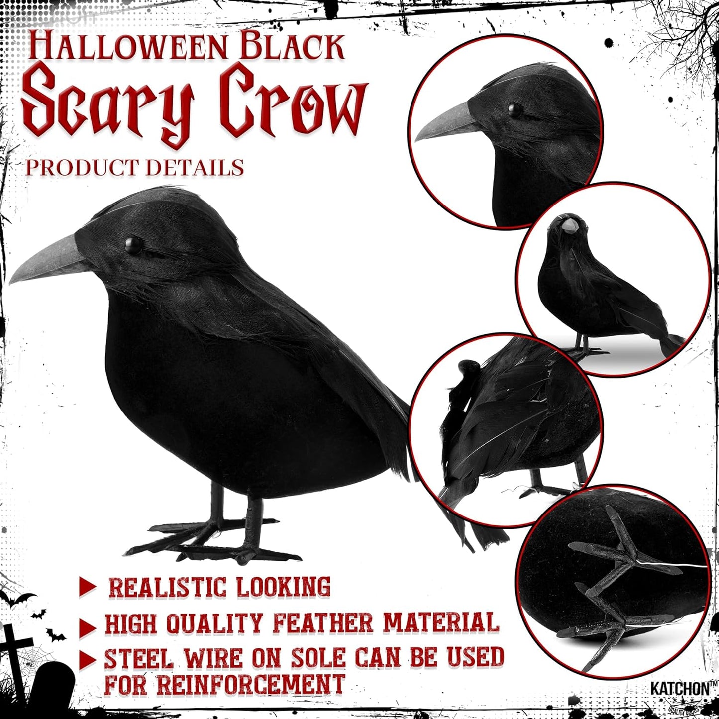 Pack of 7 72x30 Inch Black Spooky Cloth Realistic Black Feathered Crows Scary Decor and Raven Decorations