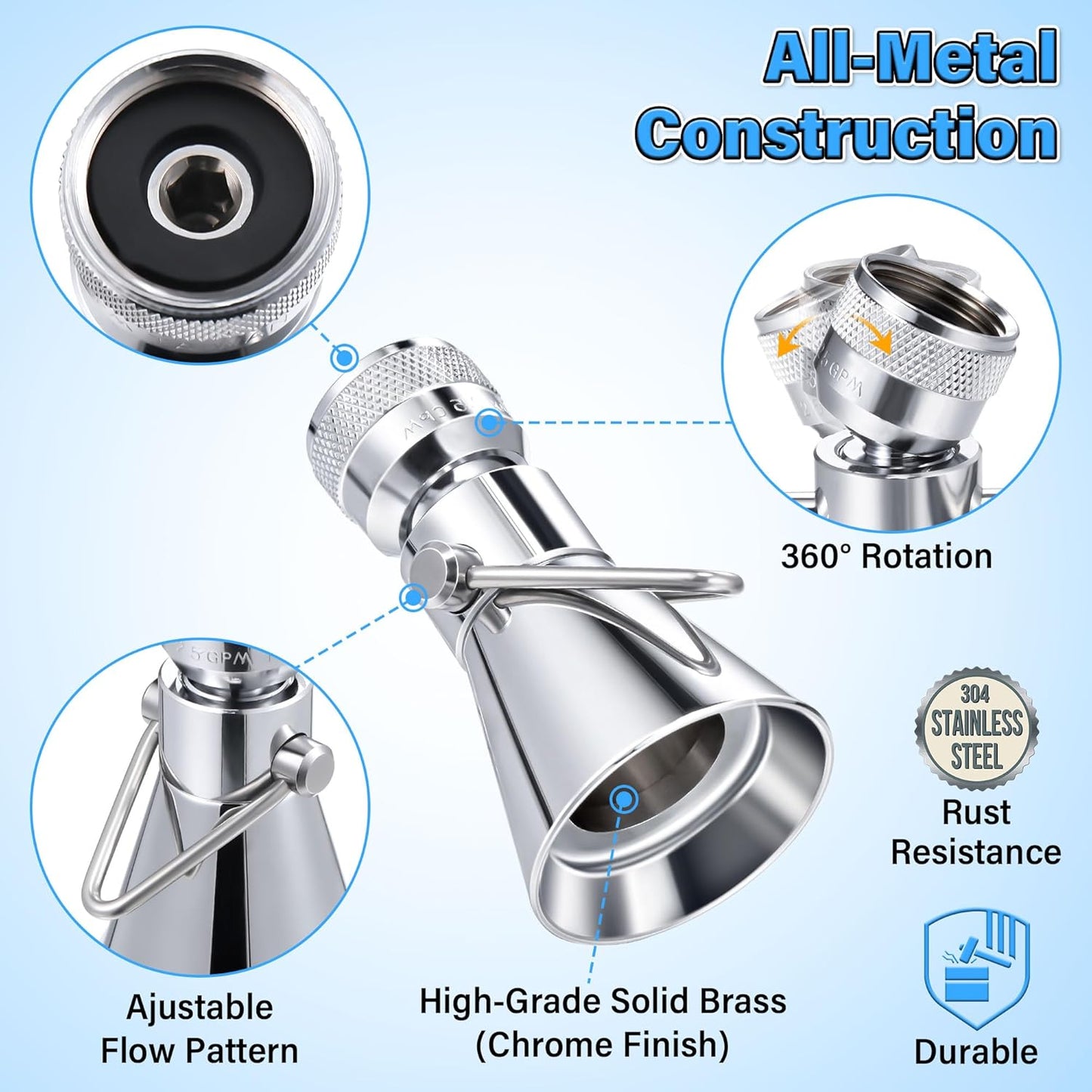 Pivoting Single Spray Shower Head with Shut Off Valve, Replacement for 52650-PK Compatible with Delta Shower