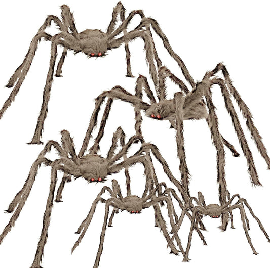 5 Pack 5Ft 4Ft 3.2Ft 2.5Ft 2 Ft Realistic Large Scary Hairy Spiders Sets for Halloween Decorations