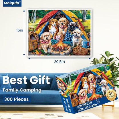 Family Campsite Large Piece Puzzle | Recycled Cardboard Jigsaw Puzzle 300 Pieces