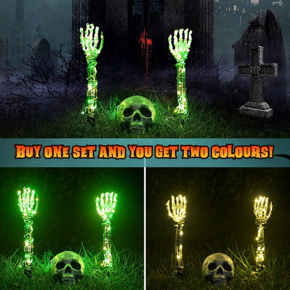 Skeleton Skull Set 1 Skull & 2 Skull Hands with 5 m Fairy Lights & Remote Control (8 Modes & Timer)