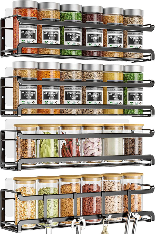 4 Pack Space-Saving Spice Organizer for Spice Jars and Seasonings Screw or Adhesive Hanging Spice Rack Organizer