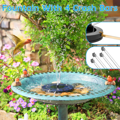 Upgraded Solar Bird Bath Fountains with 6 Nozzles, Free Standing Floating Solar Powered Water
